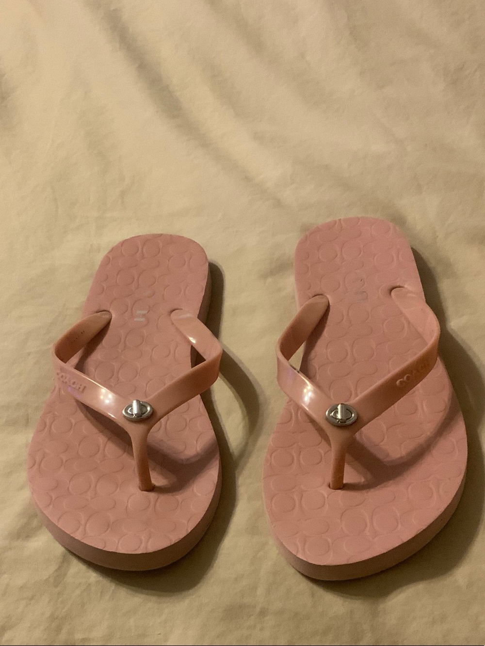 Coach “ABBIGAIL” Pink Logo-Embossed Flip Flop Sandals - Size 9